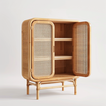 Wabi-sabi style wicker sideboard, living room, home, homestay, hotel, coffee table, table decoration, creative tea table and round stool against the wall - Image 8