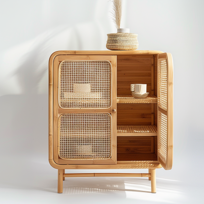 Wabi-sabi style wicker sideboard for living room, wall-mounted storage cabinet for homestays and hotels, and entrance cabinet - Image 9