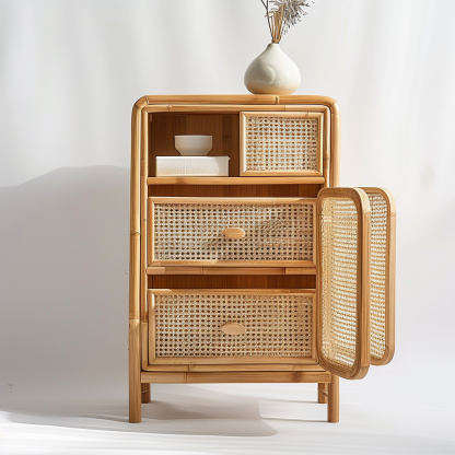 Wabi-sabi style wicker sideboard for living room, wall-mounted storage cabinet for homestays and hotels, and entrance cabinet - Image 7