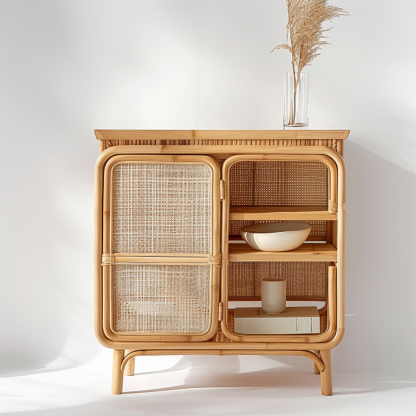 Wabi-sabi style wicker sideboard for living room, wall-mounted storage cabinet for homestays and hotels, and entrance cabinet - Image 6