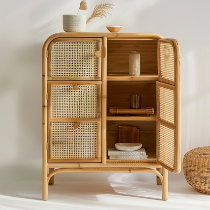 Wabi-sabi style wicker sideboard for living room, wall-mounted storage cabinet for homestays and hotels, and entrance cabinet - Image 4