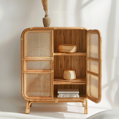 Wabi-sabi style wicker sideboard for living room, wall-mounted storage cabinet for homestays and hotels, and entrance cabinet - Image 3
