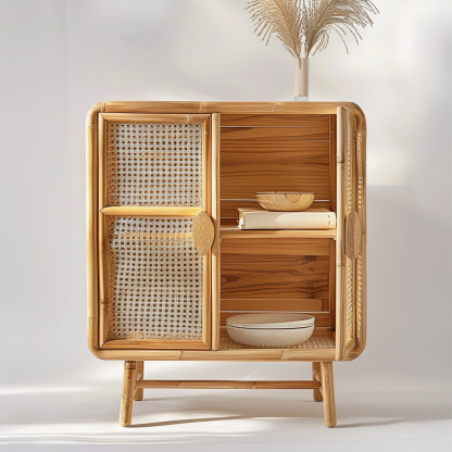 Wabi-sabi style wicker sideboard for living room, wall-mounted storage cabinet for homestays and hotels, and entrance cabinet - Image 2