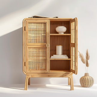 Simple Japanese-style wicker cabinet doors, household storage cabinets with double doors, entrance storage cabinets, and entrance cabinets made of Nordic solid wood