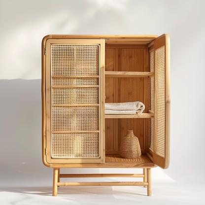 Simple Japanese-style wicker cabinet doors, household storage cabinets with double doors, entrance storage cabinets, and entrance cabinets made of Nordic solid wood - Image 4