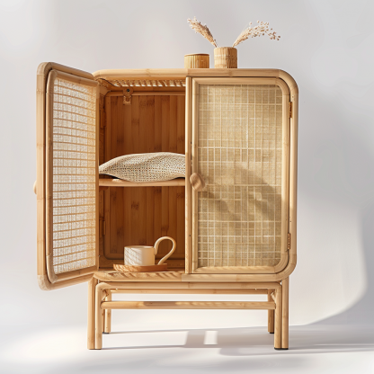 Simple Japanese-style wicker cabinet doors, household storage cabinets with double doors, entrance storage cabinets, and entrance cabinets made of Nordic solid wood - Image 3