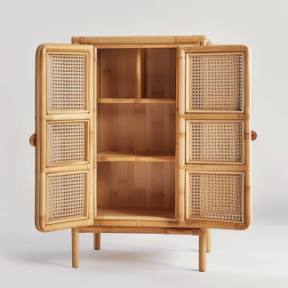 Solid wood rattan drawer cabinet, simple and modern drawer storage cabinet, retro five-drawer cabinet for homestays, small side storage