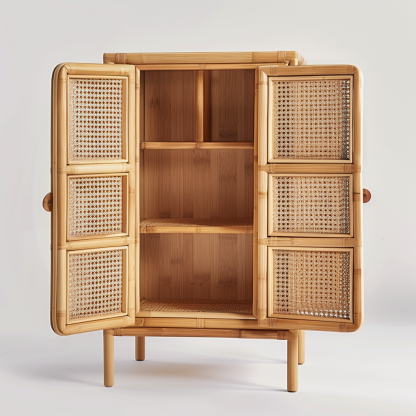 Solid wood rattan drawer cabinet, simple and modern drawer storage cabinet, retro five-drawer cabinet for homestays, small side storage