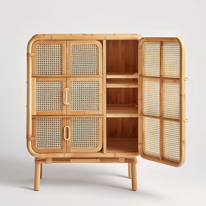 Solid wood rattan drawer cabinet, simple and modern drawer storage cabinet, retro five-drawer cabinet for homestays, small side storage - Image 6