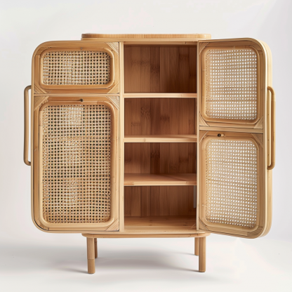 Solid wood rattan drawer cabinet, simple and modern drawer storage cabinet, retro five-drawer cabinet for homestays, small side storage - Image 5