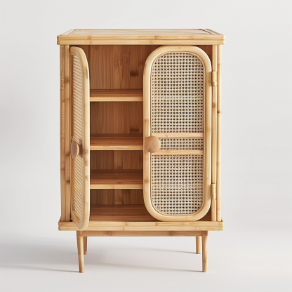 Wabi-sabi style wicker sideboard, living room, home, homestay, hotel, coffee table, table decoration, creative tea table and round stool against the wall - Image 5