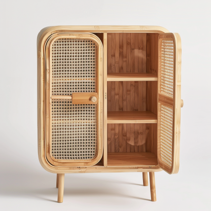 Wabi-sabi style wicker sideboard, living room, home, homestay, hotel, coffee table, table decoration, creative tea table and round stool against the wall - Image 4