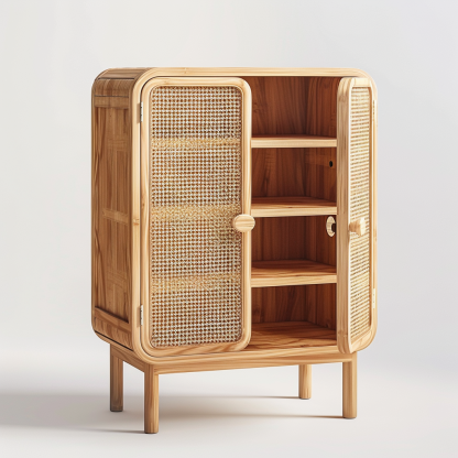 Wabi-sabi style wicker sideboard, living room, home, homestay, hotel, coffee table, table decoration, creative tea table and round stool against the wall - Image 3