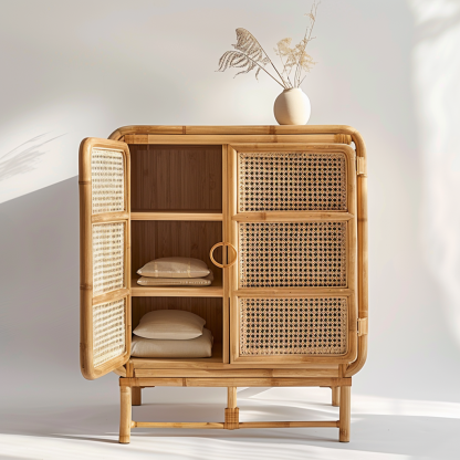 Simple Japanese-style wicker cabinet doors, household storage cabinets with double doors, entrance storage cabinets, and entrance cabinets made of Nordic solid wood - Image 5