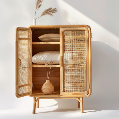 Simple Japanese-style wicker cabinet doors, household storage cabinets with double doors, entrance storage cabinets, and entrance cabinets made of Nordic solid wood - Image 3