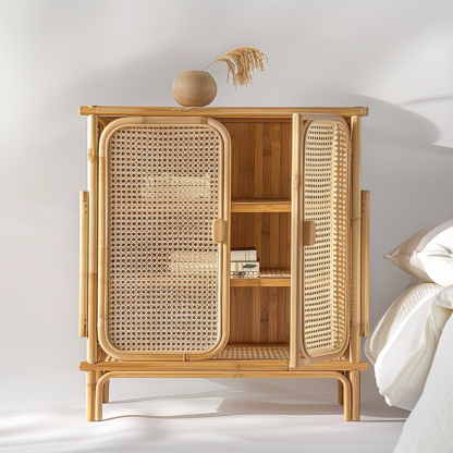 Simple Japanese-style wicker cabinet doors, household storage cabinets with double doors, entrance storage cabinets, and entrance cabinets made of Nordic solid wood - Image 2