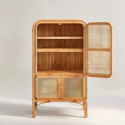 Solid wood rattan drawer cabinet, simple and modern drawer storage cabinet, retro five-drawer cabinet for homestays, small side storage - Image 4