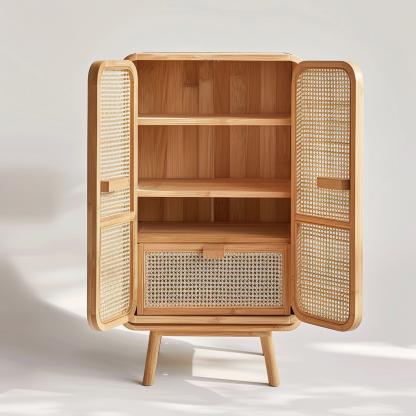 Solid wood rattan drawer cabinet, simple and modern drawer storage cabinet, retro five-drawer cabinet for homestays, small side storage - Image 3