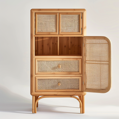 Solid wood rattan drawer cabinet, simple and modern drawer storage cabinet, retro five-drawer cabinet for homestays, small side storage - Image 2
