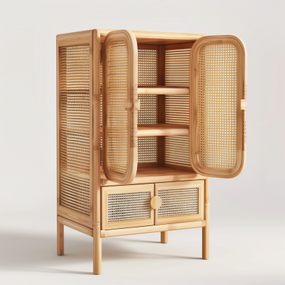 Vintage rattan screen partition, Japanese folding and movable, Nordic solid wood living room, indoor retro ins true rattan folding screen - Image 4