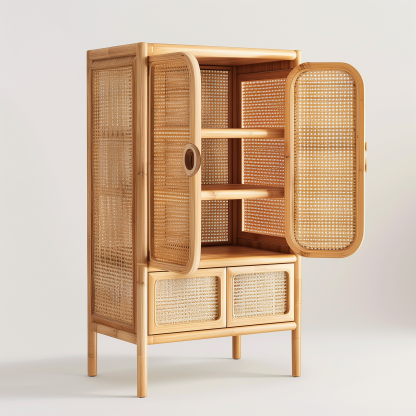 Vintage rattan screen partition, Japanese folding and movable, Nordic solid wood living room, indoor retro ins true rattan folding screen - Image 2