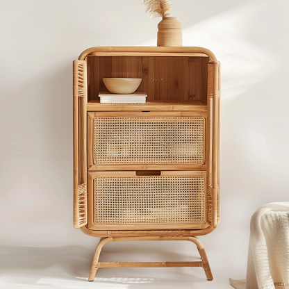 Simple Japanese-style wicker cabinet doors, household storage cabinets with double doors, entrance storage cabinets, and entrance cabinets made of Nordic solid wood - Image 5