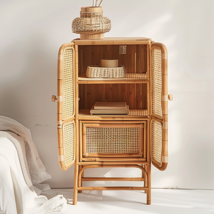 Simple Japanese-style wicker cabinet doors, household storage cabinets with double doors, entrance storage cabinets, and entrance cabinets made of Nordic solid wood - Image 4