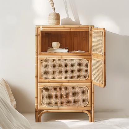 Simple Japanese-style wicker cabinet doors, household storage cabinets with double doors, entrance storage cabinets, and entrance cabinets made of Nordic solid wood - Image 3