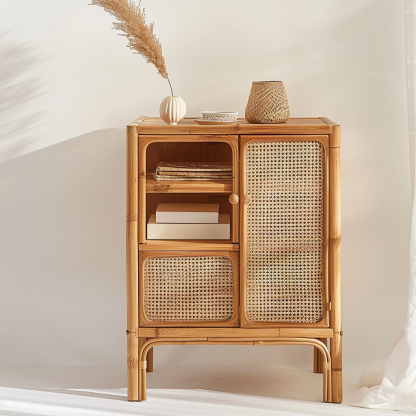 Simple Japanese-style wicker cabinet doors, household storage cabinets with double doors, entrance storage cabinets, and entrance cabinets made of Nordic solid wood - Image 2