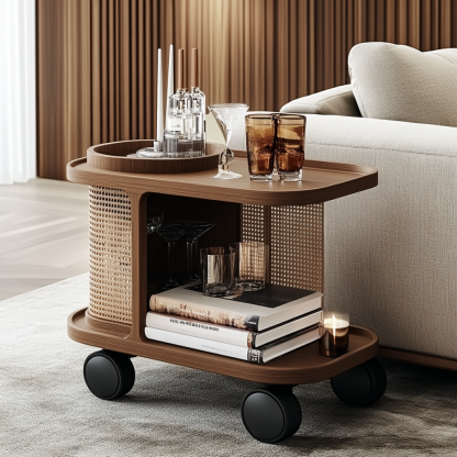 Chinese-style living room storage rack, floor-standing movable wheeled snack storage rack, storage shelf