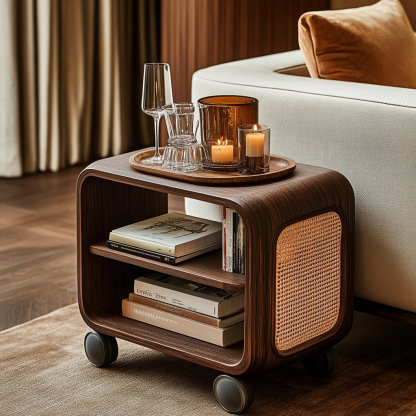 Chinese-style living room storage rack, floor-standing movable wheeled snack storage rack, storage shelf - Image 3