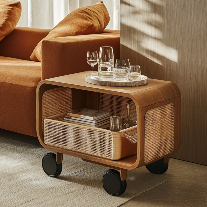 Chinese-style living room storage rack, floor-standing movable wheeled snack storage rack, storage shelf - Image 2