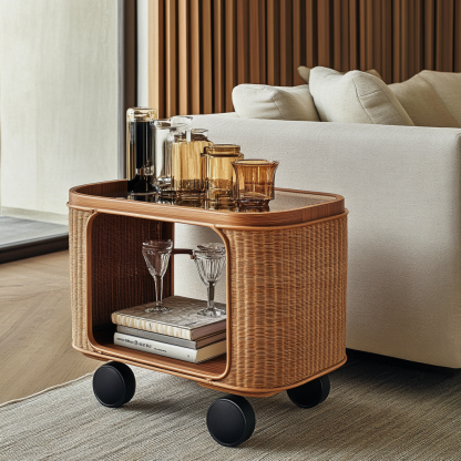 Small trolley mobile storage rack, modern and simple sofa side table, living room household storage rack, multi-functional - Image 5