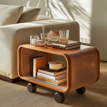 Small trolley mobile storage rack, modern and simple sofa side table, living room household storage rack, multi-functional - Image 3