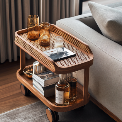 Small trolley mobile storage rack, modern and simple sofa side table, living room household storage rack, multi-functional - Image 2