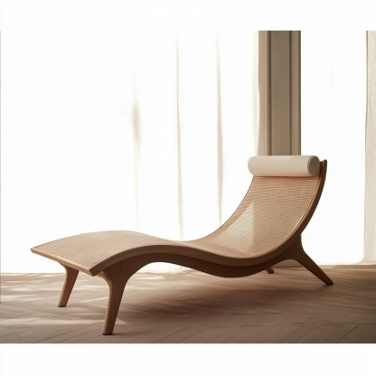 Wabi-sabi style solid wood rattan rocking chair, a modern and simple Japanese wabi-sabi style retro solid wood rattan rocking chair - Image 2