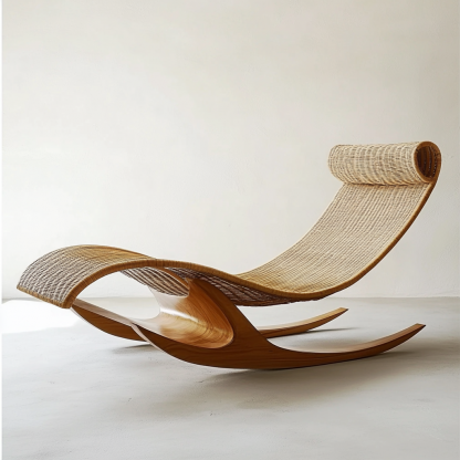 Wabi-sabi style solid wood rattan rocking chair, a modern and simple Japanese wabi-sabi style retro solid wood rattan rocking chair - Image 9