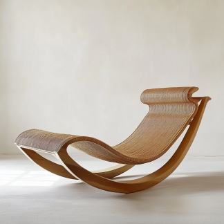 Wabi-sabi style solid wood rattan rocking chair, a modern and simple Japanese wabi-sabi style retro solid wood rattan rocking chair