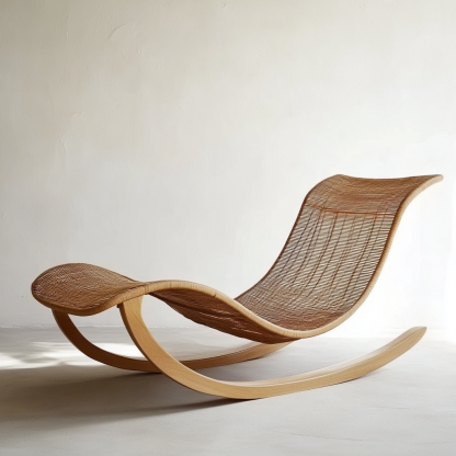 Wabi-sabi style solid wood rattan rocking chair, a modern and simple Japanese wabi-sabi style retro solid wood rattan rocking chair - Image 8