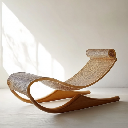 Wabi-sabi style solid wood rattan rocking chair, a modern and simple Japanese wabi-sabi style retro solid wood rattan rocking chair - Image 7