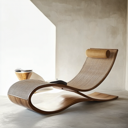Wabi-sabi style rocking chair, solid wood rocking chair, Japanese modern, simple and retro, original solid wood wicker round - Image 6