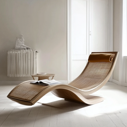 Wabi-sabi style solid wood rattan rocking chair, a modern and simple Japanese wabi-sabi style retro solid wood rattan rocking chair - Image 3