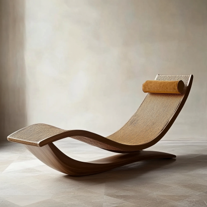 Wabi-sabi style rocking chair, solid wood rocking chair, Japanese modern, simple and retro, original solid wood wicker round