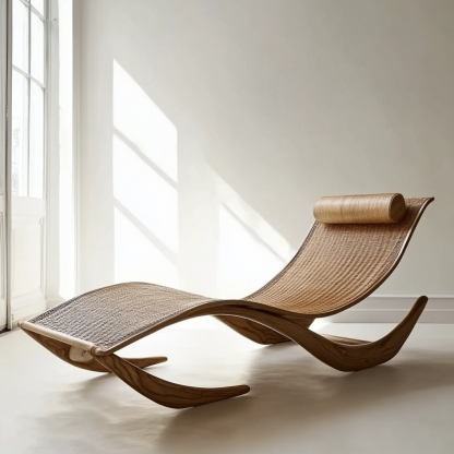 Wabi-sabi style rocking chair, solid wood rocking chair, Japanese modern, simple and retro, original solid wood wicker round - Image 4