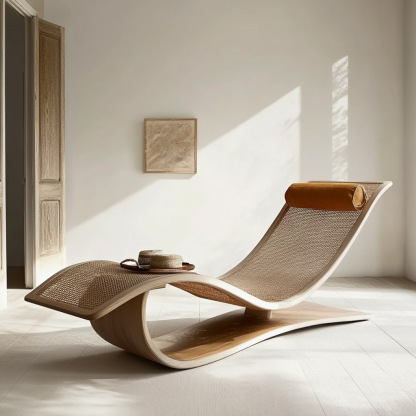 Wabi-sabi style solid wood rattan rocking chair, a modern and simple Japanese wabi-sabi style retro solid wood rattan rocking chair - Image 4