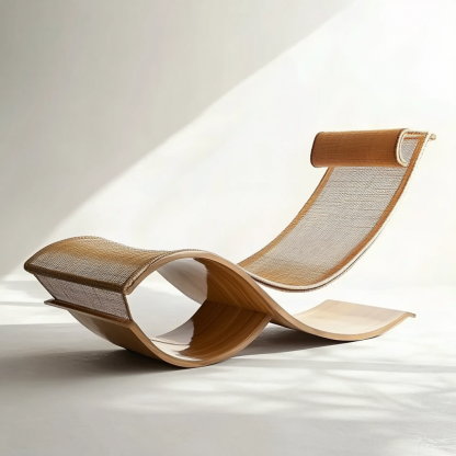 Wabi-sabi style solid wood rattan rocking chair, a modern and simple Japanese wabi-sabi style retro solid wood rattan rocking chair - Image 7