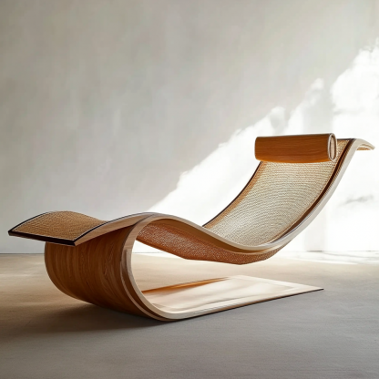Wabi-sabi style solid wood rattan rocking chair, a modern and simple Japanese wabi-sabi style retro solid wood rattan rocking chair - Image 6