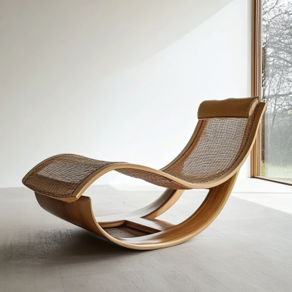 Wabi-sabi style rocking chair, solid wood rocking chair, Japanese modern, simple and retro, original solid wood wicker round - Image 6