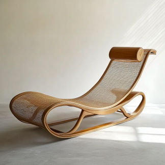 Wabi-sabi style rocking chair, solid wood rocking chair, Japanese modern, simple and retro, original solid wood wicker round