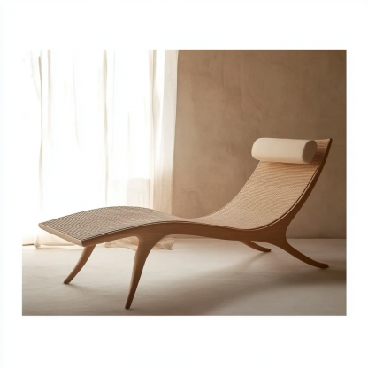 Wabi-sabi style solid wood rattan rocking chair, a modern and simple Japanese wabi-sabi style retro solid wood rattan rocking chair - Image 9